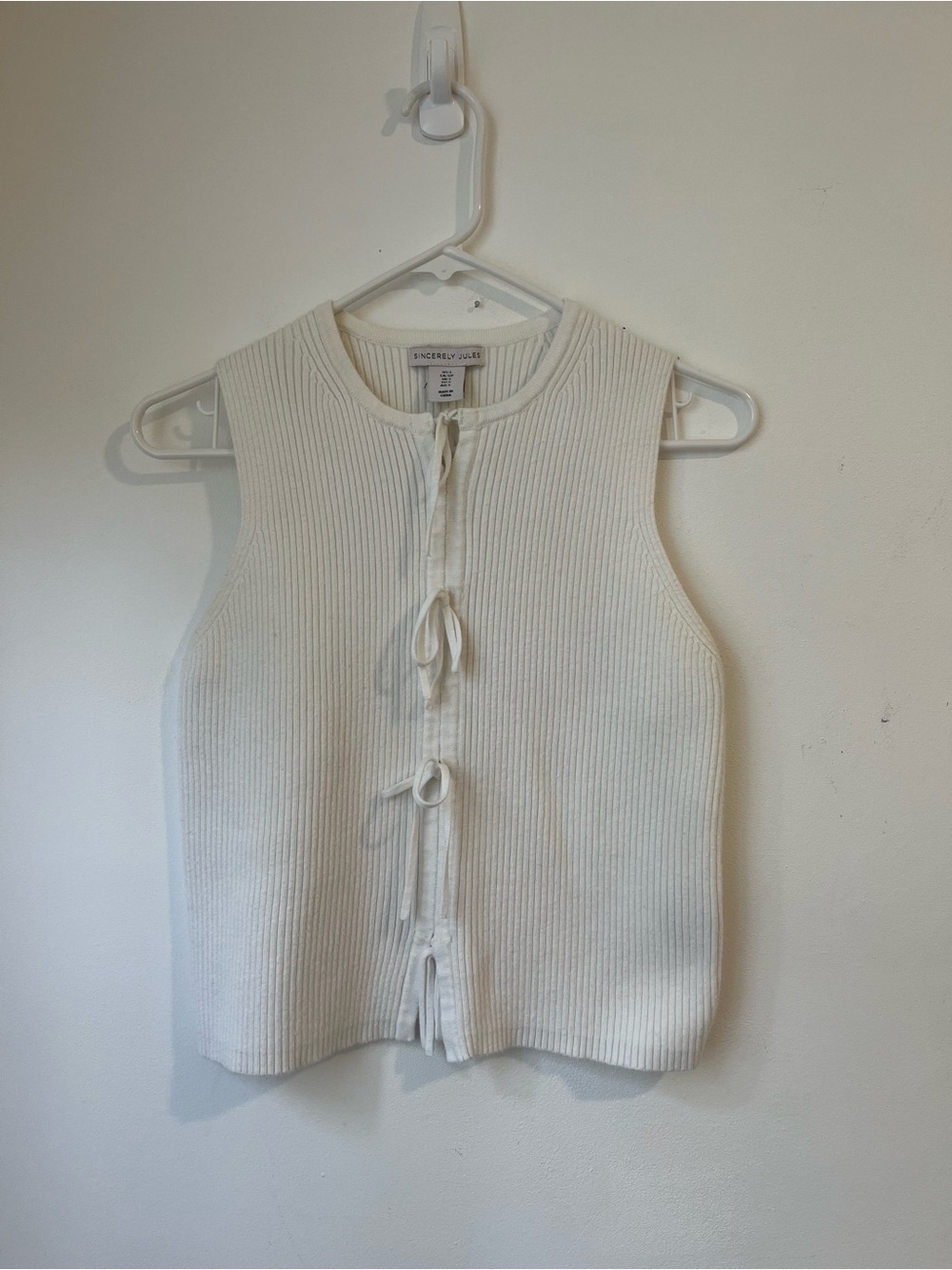 Sincerely Jules Cream Ribbed Tie-Neck Top